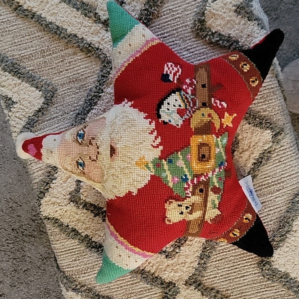 Beautiful Handstitched Christmas Pillow, Santa